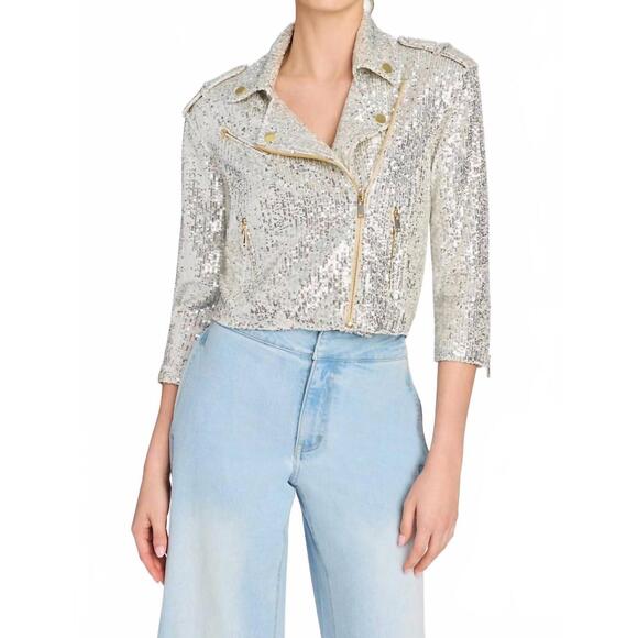 GENERATION LOVE Jackets & Blazers - NEW GENERATION LOVE crawford sequin moto jacket in moonbeam